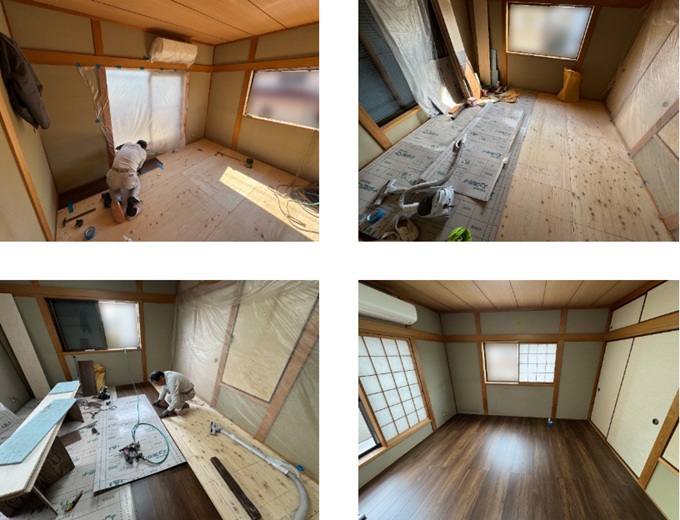 フローリング施工中～施工後