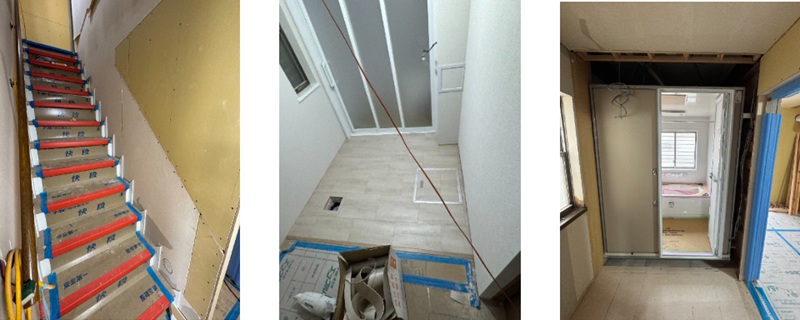 リフォーム工事施工中2　階段　1階浴室　2階浴室